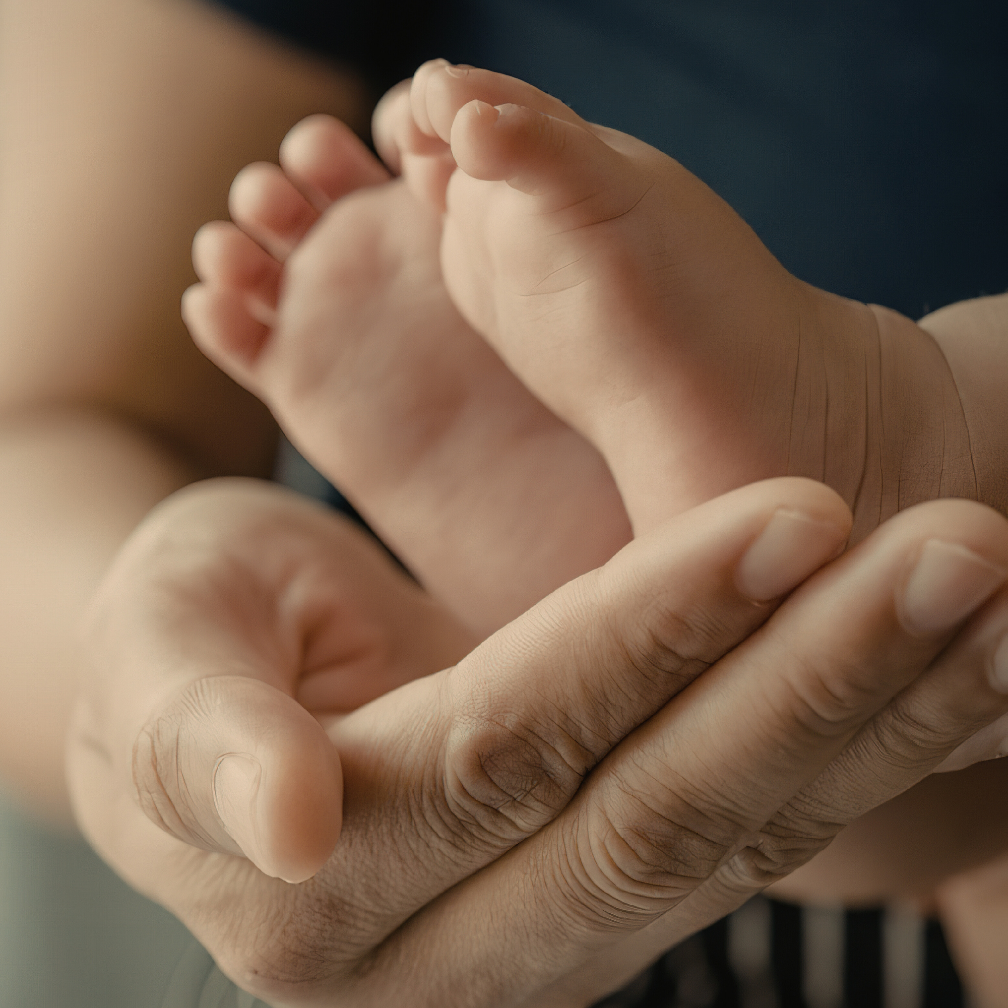 Large hand holding small feet